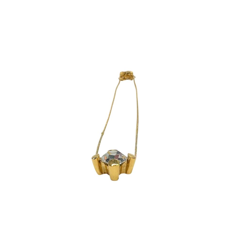Givenchy Crystal/White Gemstone Solitaire Gold Plated Necklace (Vintage) - Picture 8 of 14